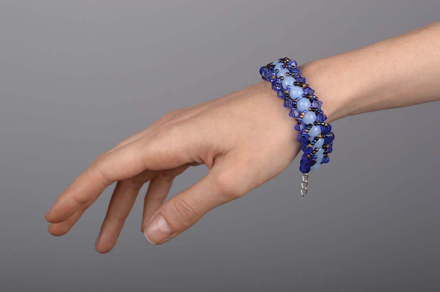 Armband Glasperlen handmade Armband mit Kugeln in Blau Damen Armband modisch foto 5