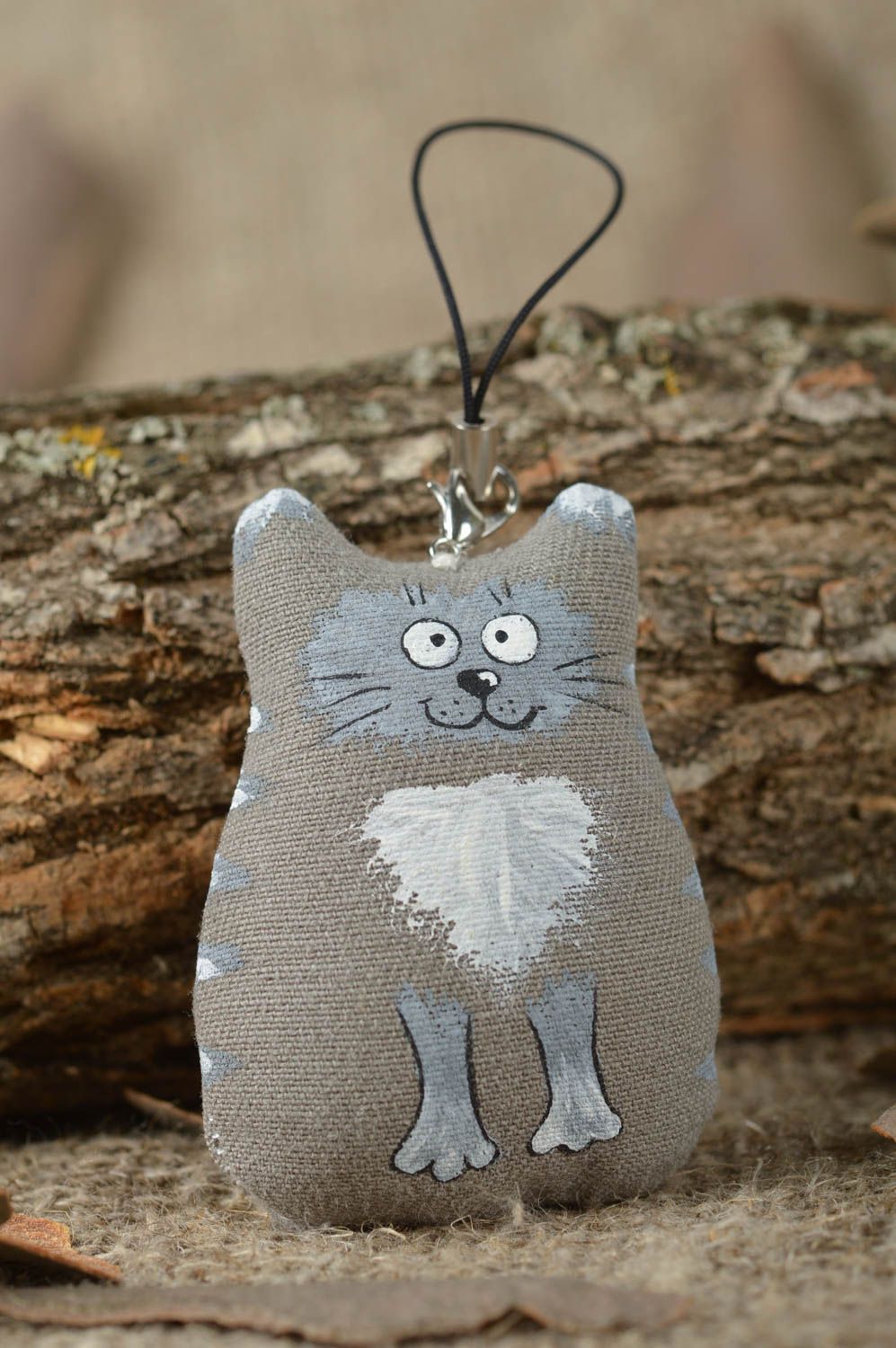 Porte-clé chat fait main Accessoire design Cadeau original gris beau original photo 1