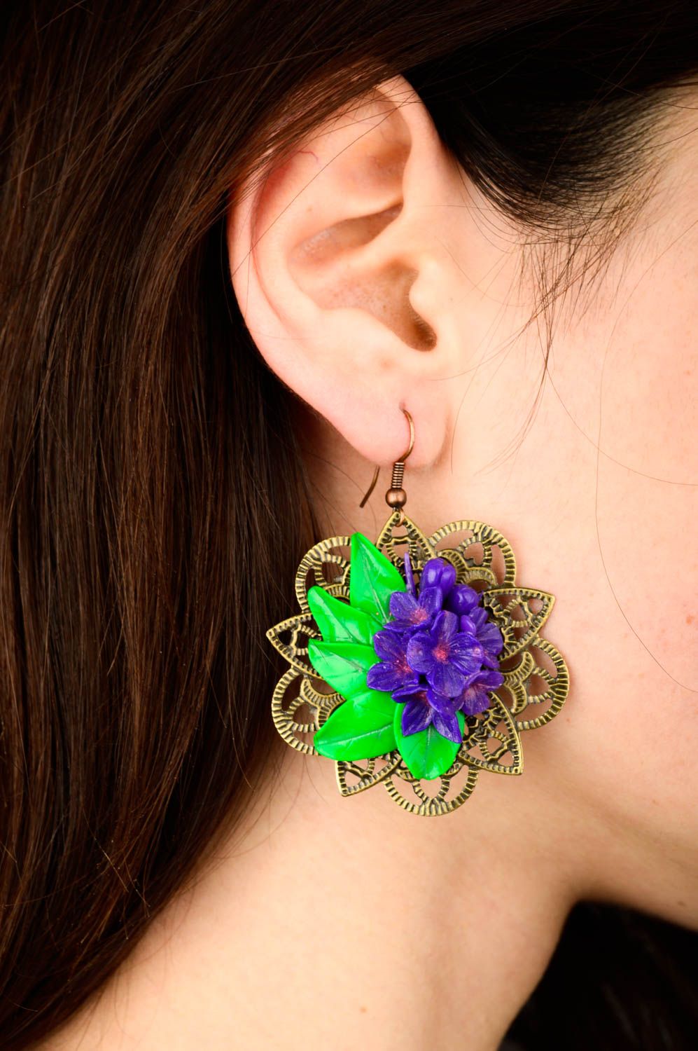 Handmade jewellery fashion earrings flower earrings polymer clay cool earrings photo 2