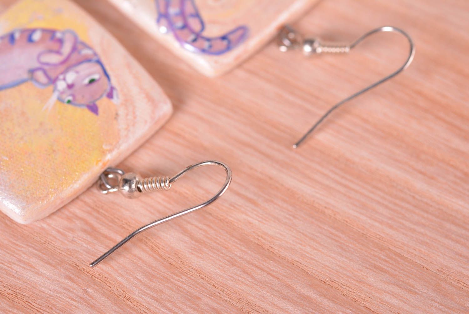 Modeschmuck Ohrhänger handmade mit Katzen Ohrringe aus Ton schöne Ohrringe foto 3