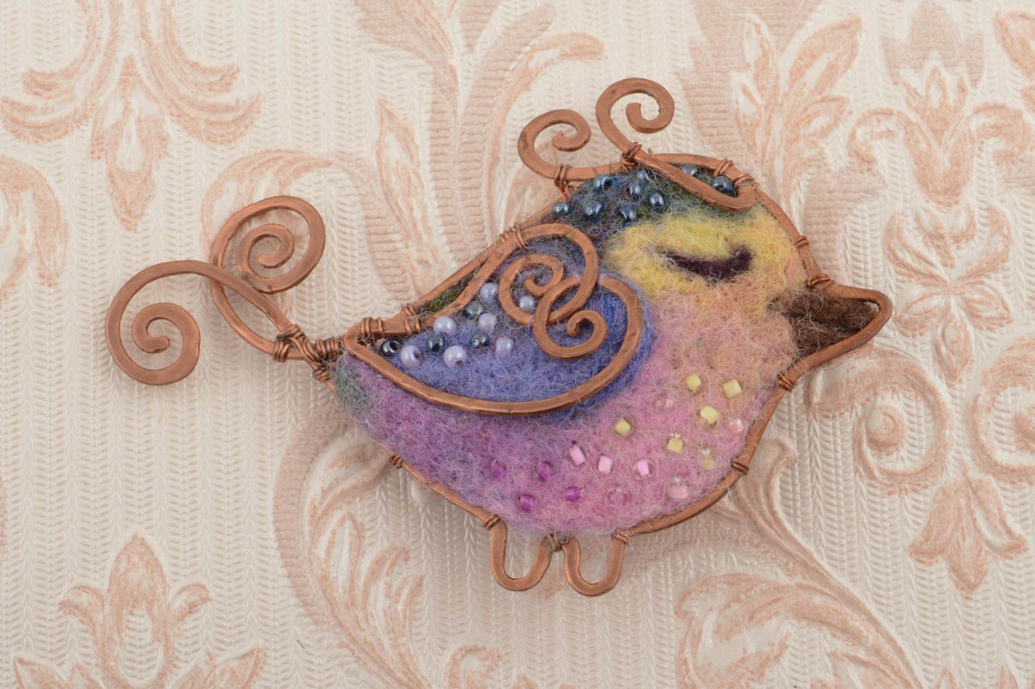 Handmade brooch bird brooch woolen brooch copper brooch design jewelry girl gift photo 1