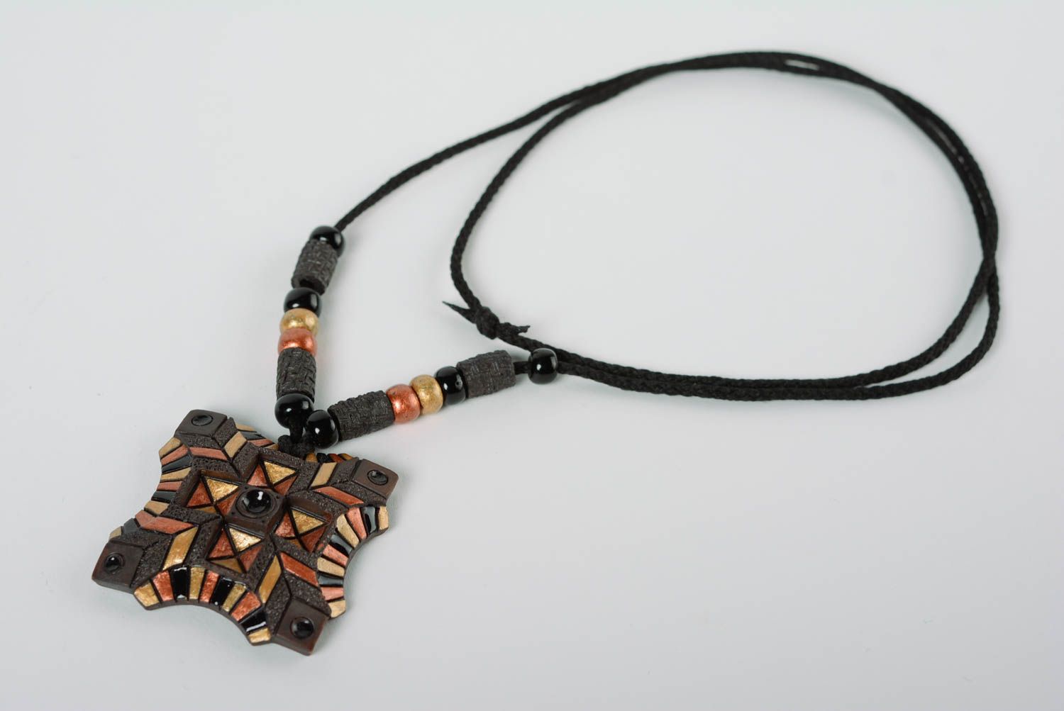 Clay pendant painted with enamels on synthetic cord beautiful summer accessory photo 1