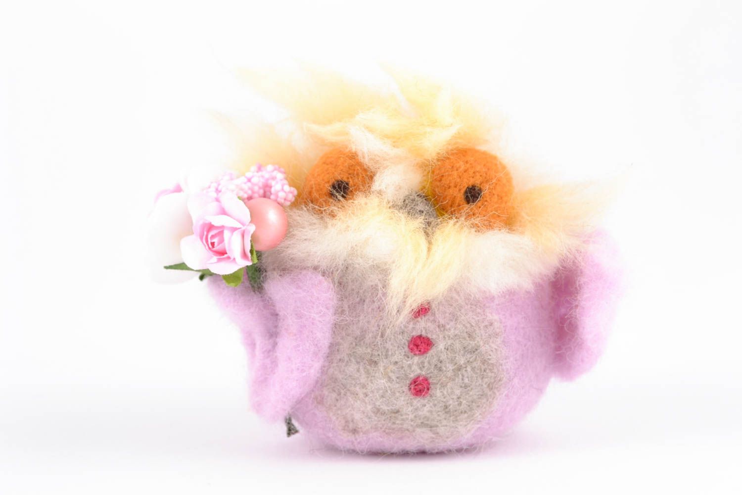 Petit jouet en laine feutrée fait main décoratif cadeau original Chouette photo 5