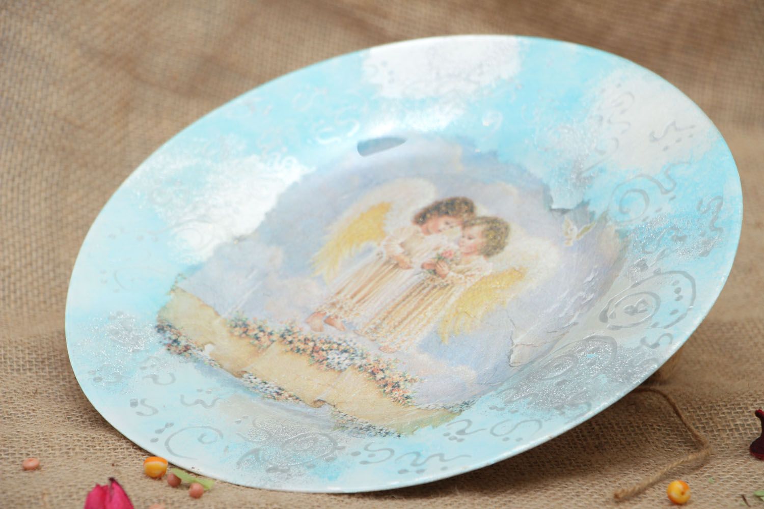 Handmade decoupage plate Angels photo 4
