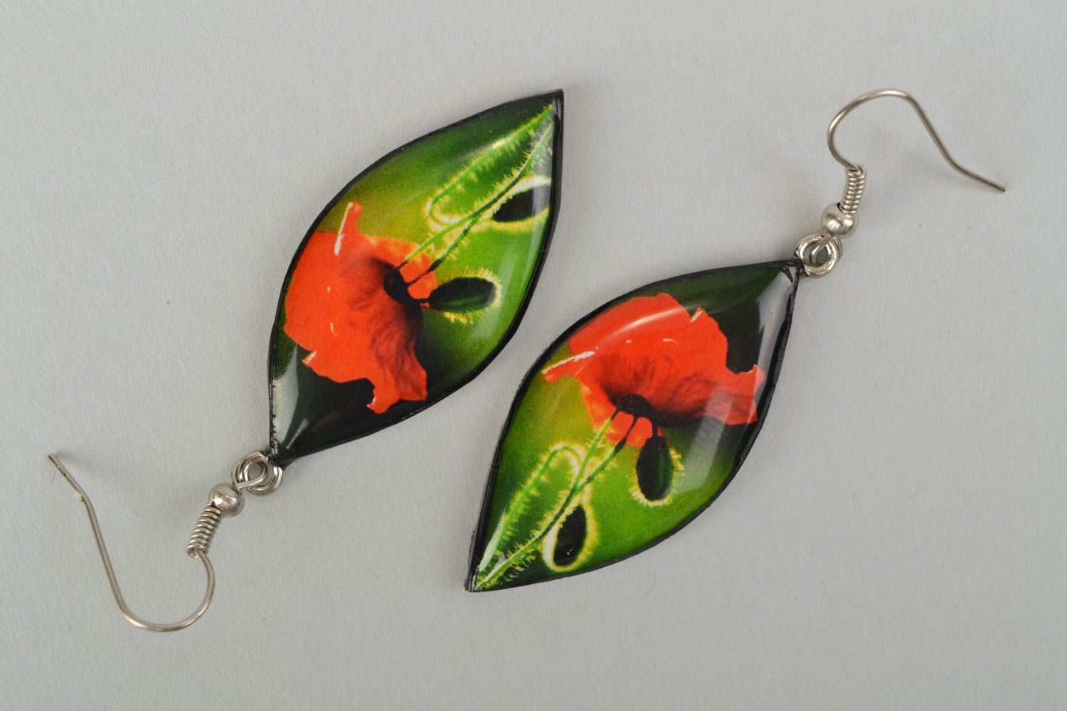 Handmade dangle earrings Poppies photo 3