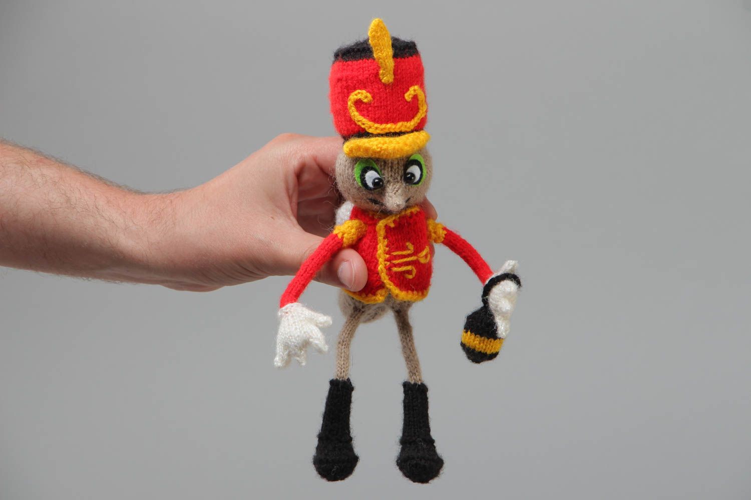 Handmade small soft knit toy in the shape of a mosquito in hussar uniform photo 5