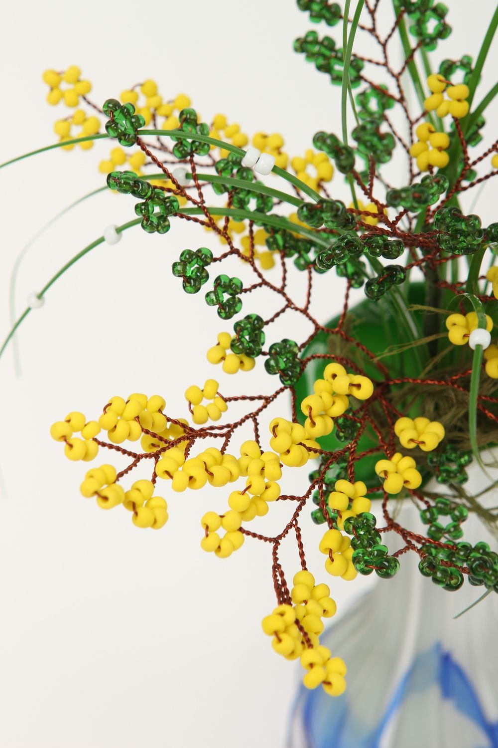 Handmade Glasperlen Blumen Mimosen künstliche Zimmerpflanzen Wohn Accessoire foto 2