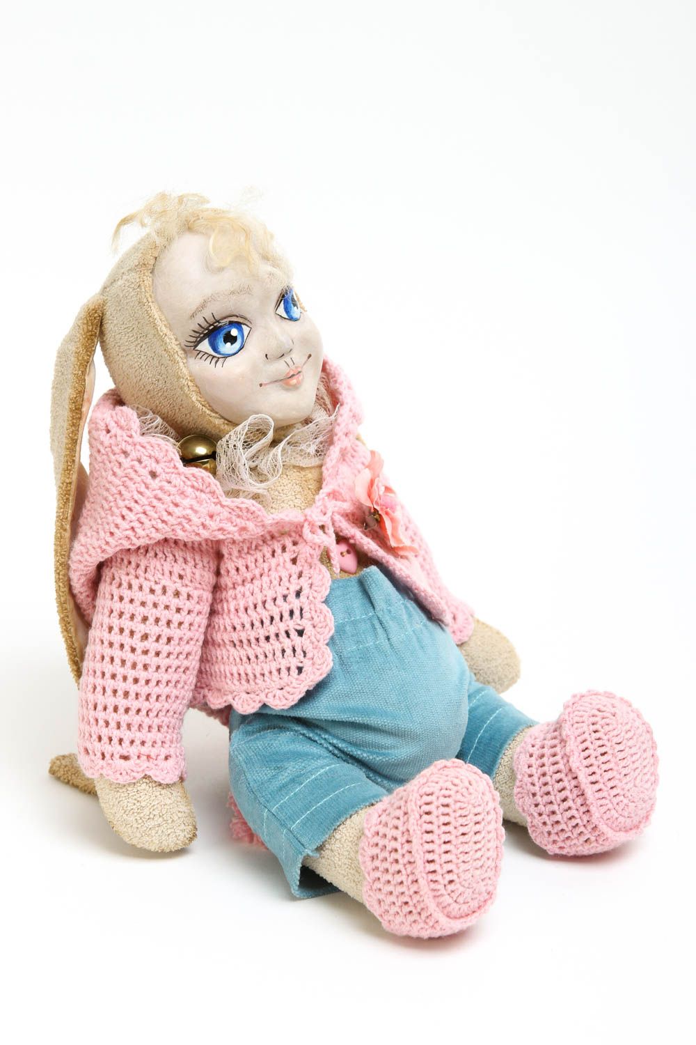Bambola interessante in cotone fatta a mano pupazzo tessile decoro casa foto 3