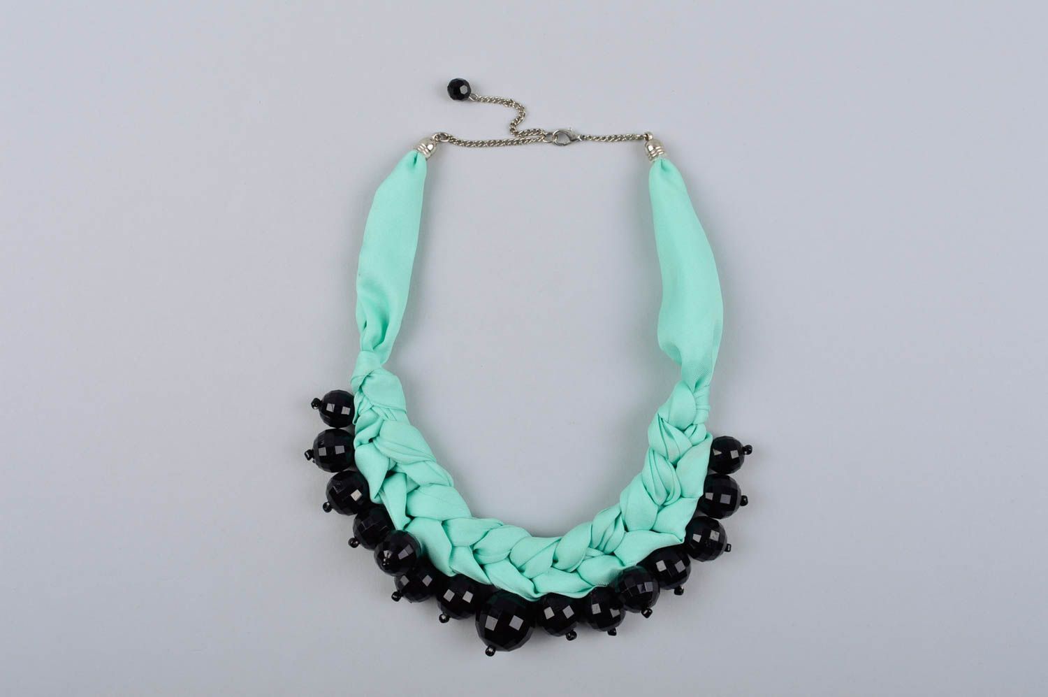 Handmade Damen Collier Zopf Schmuck Halskette Accessoire für Frauen blau schwarz foto 2