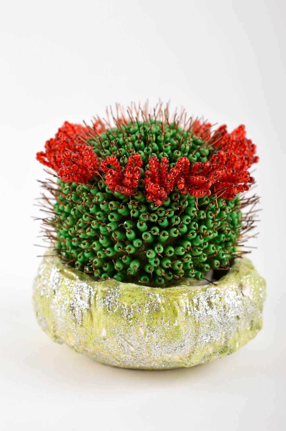 Cactus décoratif Plante artificielle fait main perles rocaille Décor intérieur photo 2