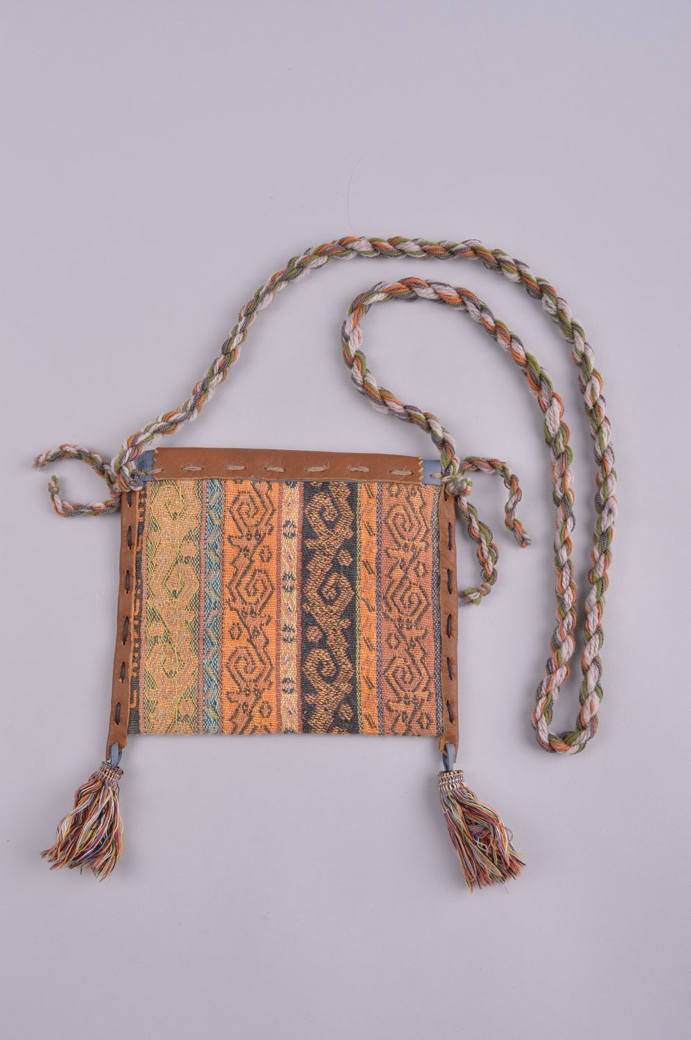 Сумка ручной работы сумка через плечо кожаная сумка с тканью красивая стильная фото 3