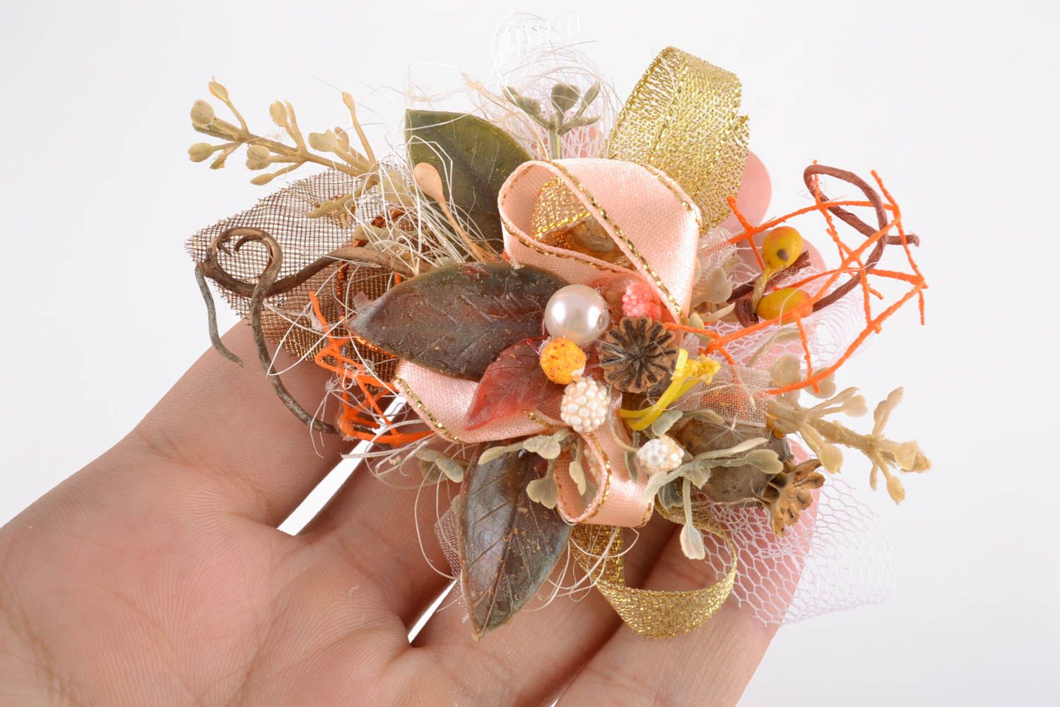Blume Haarspange Rohling aus Stoff und dekorativen Elementen für Frauen  foto 2