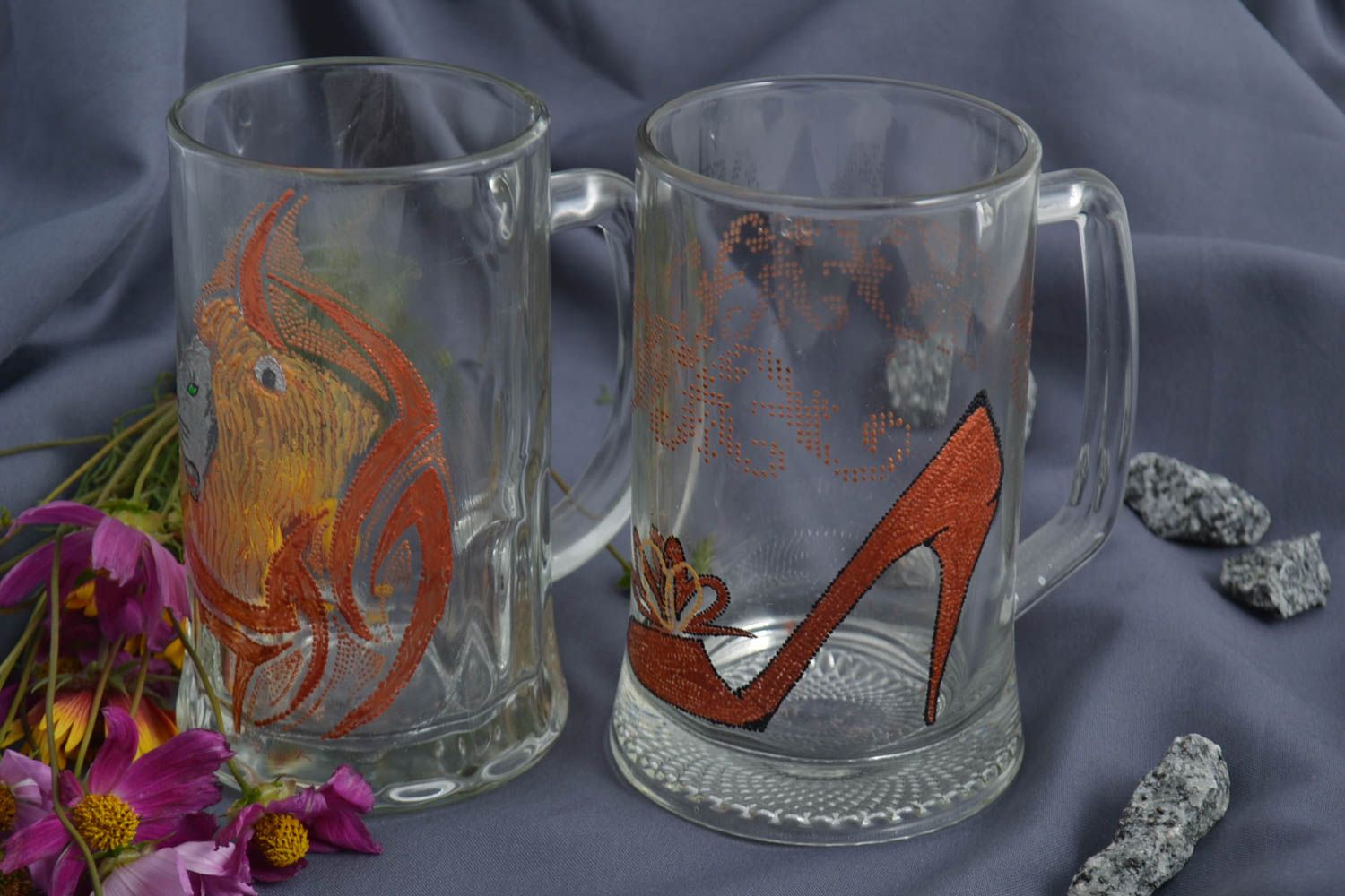 Handmade beer mug designer beer mug souvenir beer mug set of 2 items glass mug photo 1