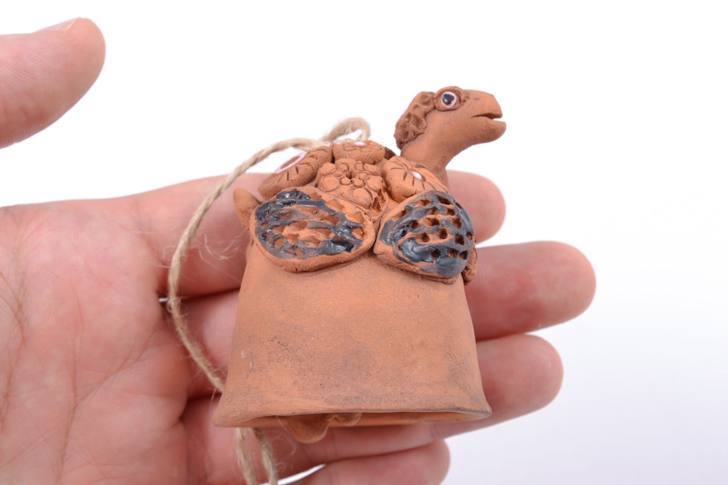 Handmade figured red clay bell Turtle photo 2