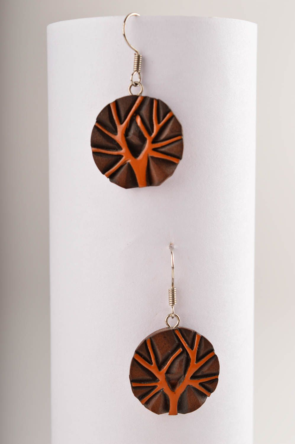 Круглые красивые серьги украшение ручной работы керамические серьги с росписью фото 2