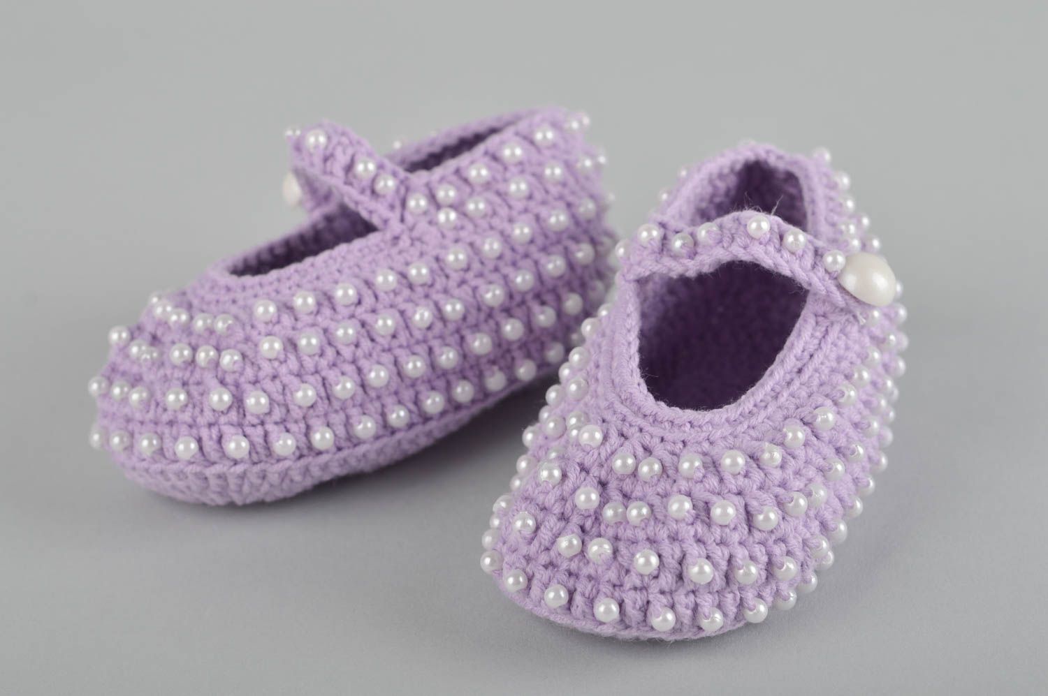 Пинетки туфельки ручной работы теплые пинетки вязаные туфельки фиолетовые фото 2