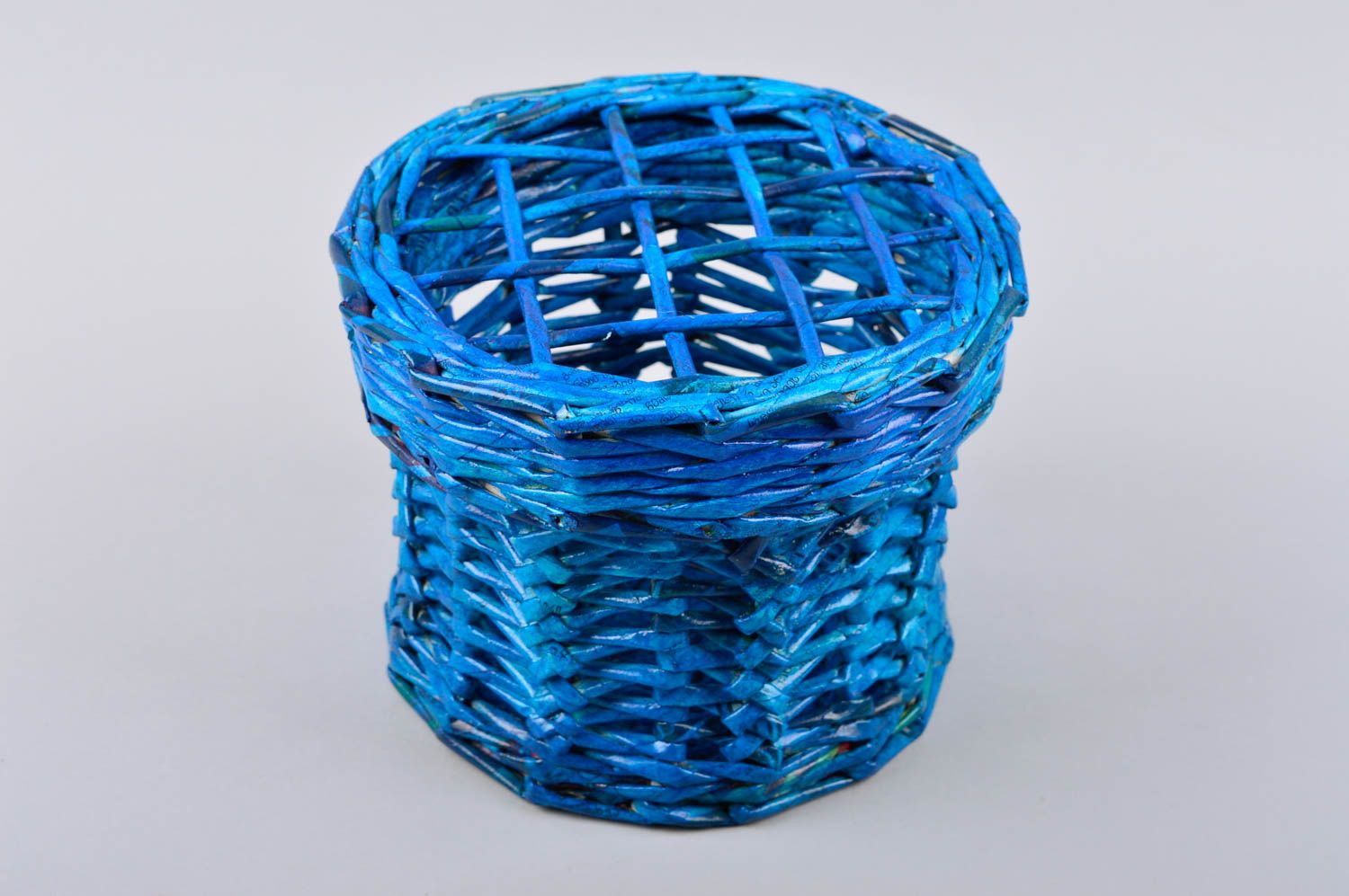 Handmade Korb Aufbewahrung Tisch Deko Korb aus Papier mit Deckel blau klein foto 2