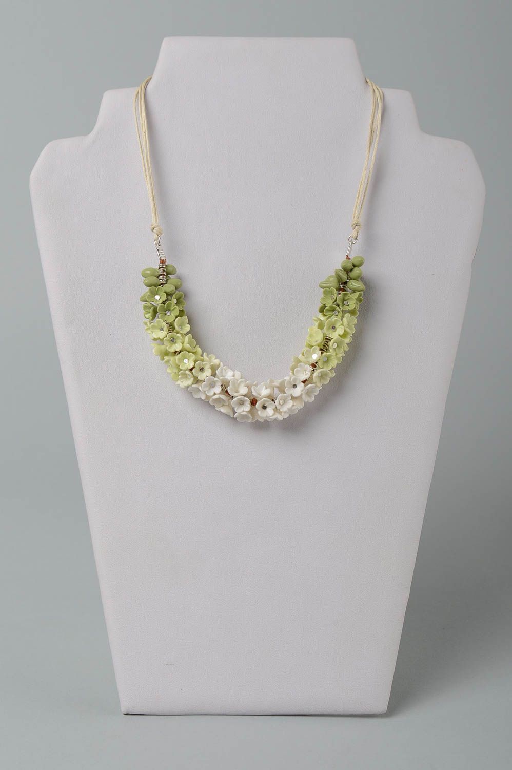 Handmade Damen Collier grüne Blumen Modeschmuck Halskette Accessoire für Frauen foto 1