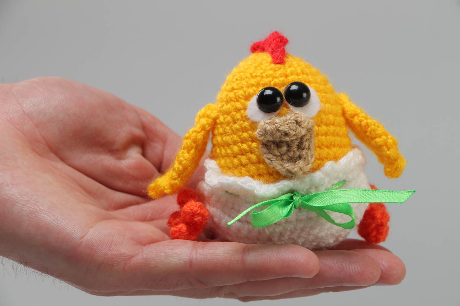 Handmade crochet soft toy yellow chicken created with acrylic threads photo 5