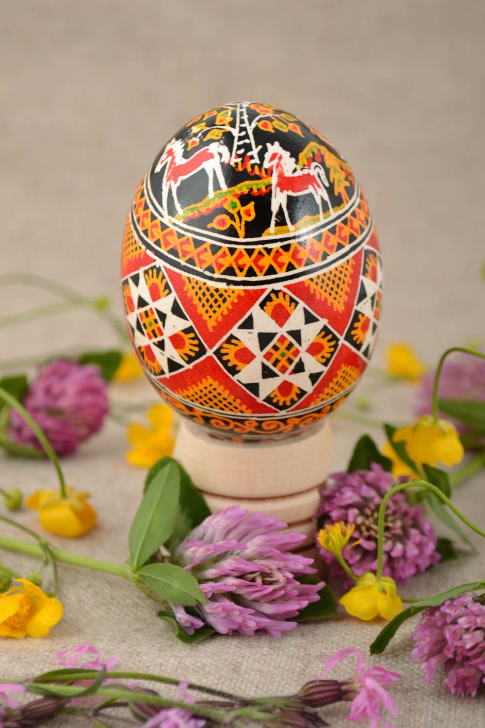 Beautiful Easter egg painted with acrylics handmade chicken blown egg pysanka photo 1