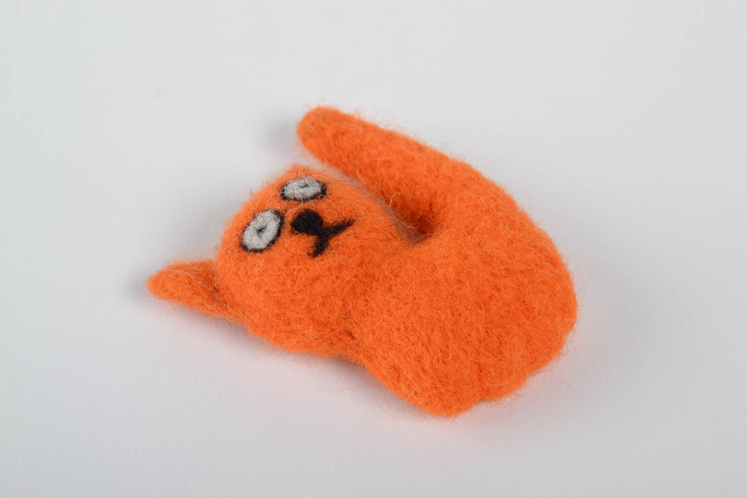 Handmade kleines Kuscheltier Kühlschrankmagnet Katze Filz Tier orange  foto 2