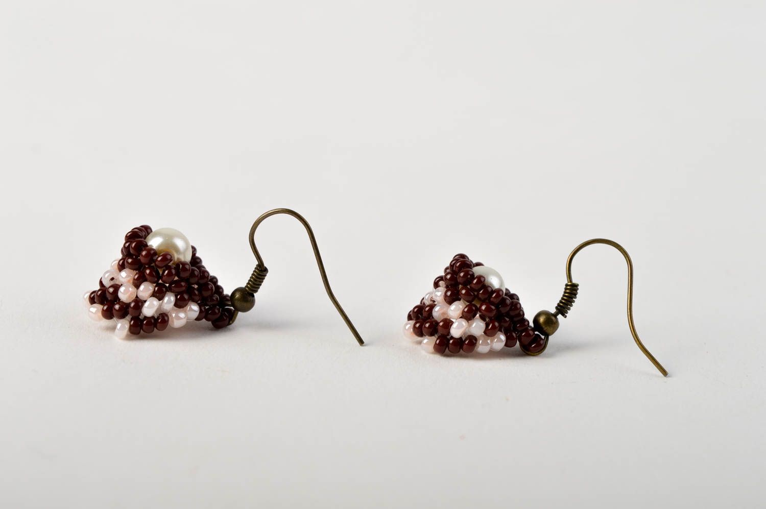 Handmade brown beaded earrings unusual dangling earrings stylish jewelry photo 4