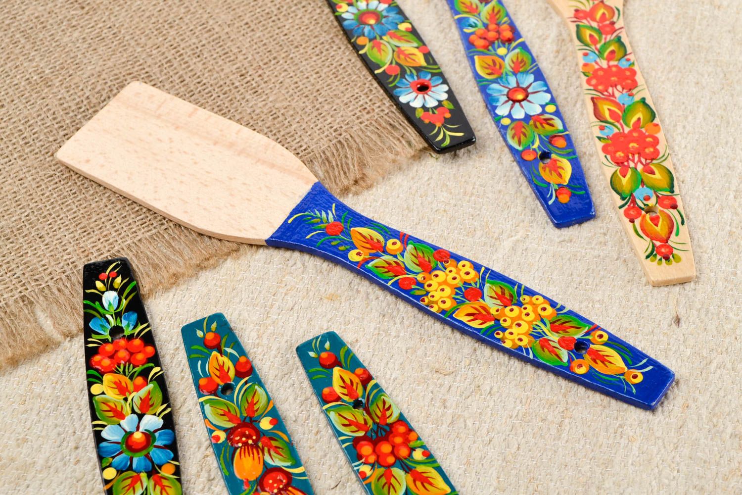 Handmade kitchen utensils stylish wooden spatula unusual painted spatula photo 1