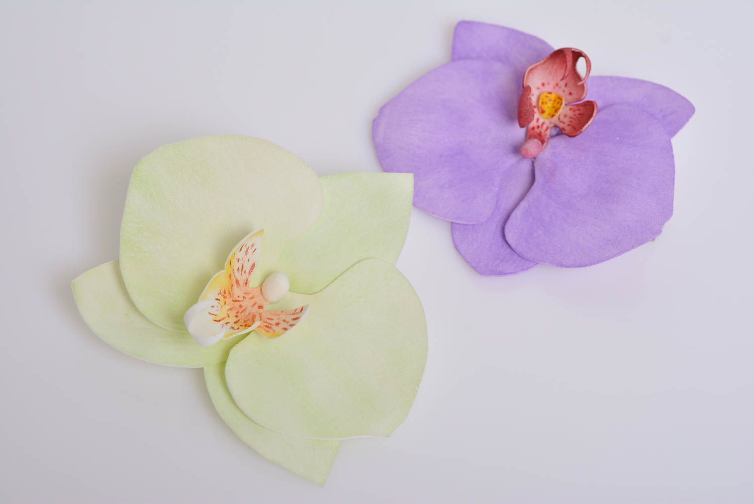 Designer homemade hair clip with metal basis and foamiran flower white orchid photo 4