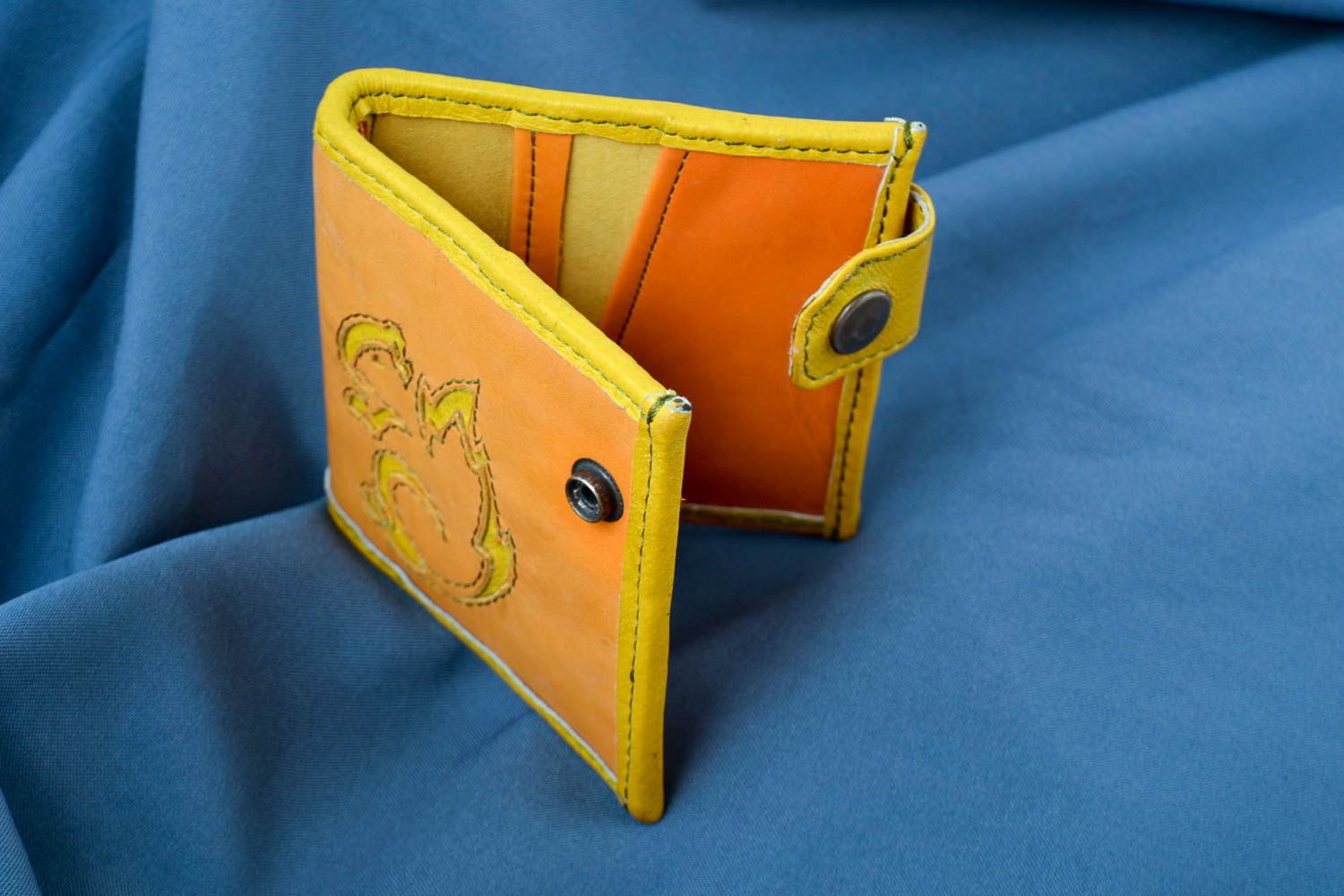 Кошелек ручной работы кожаный кошелек стильный желтый кожаный аксессуар фото 1