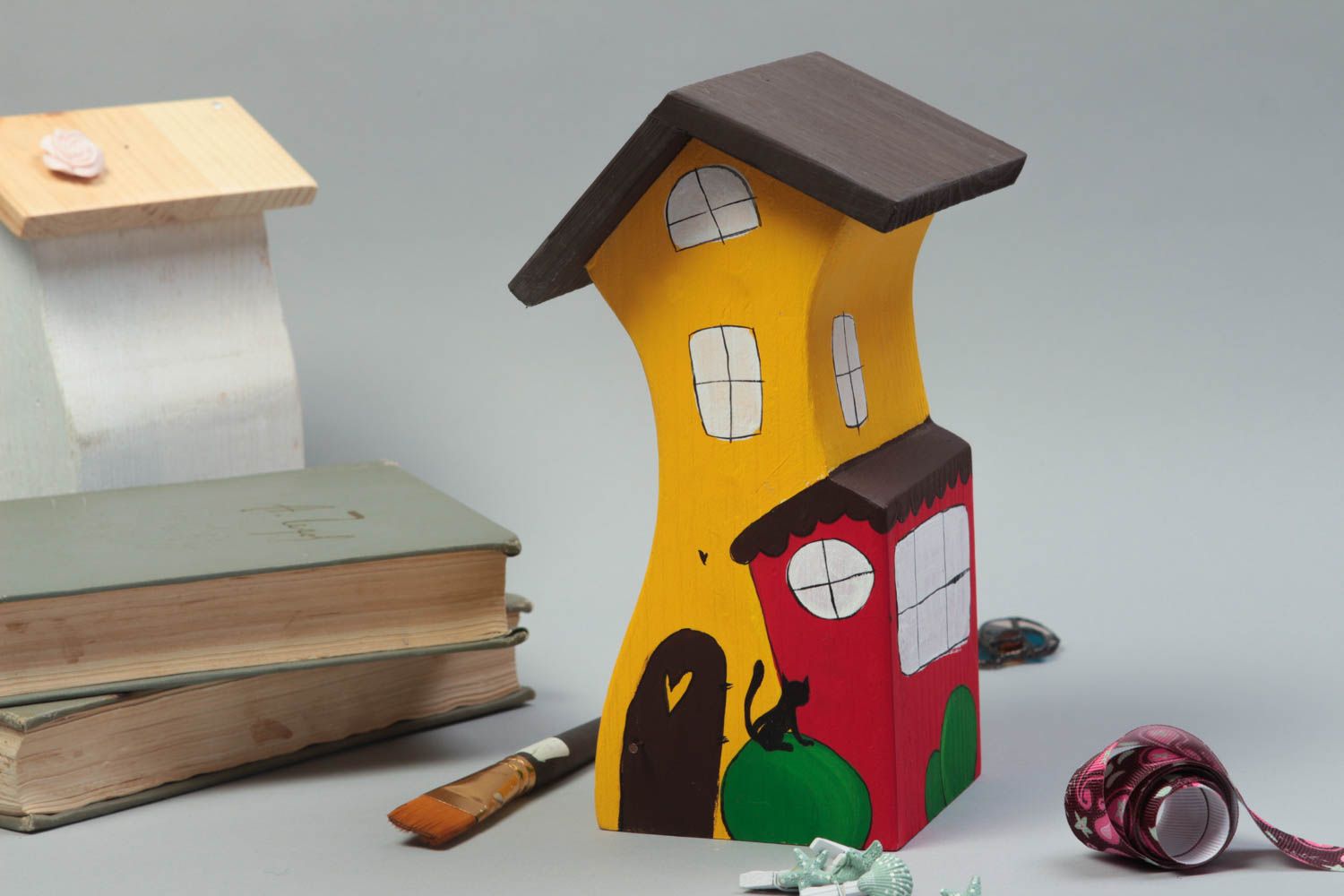 Figura artesanal con forma de casa  decoración de hogar regalo para amigo foto 1