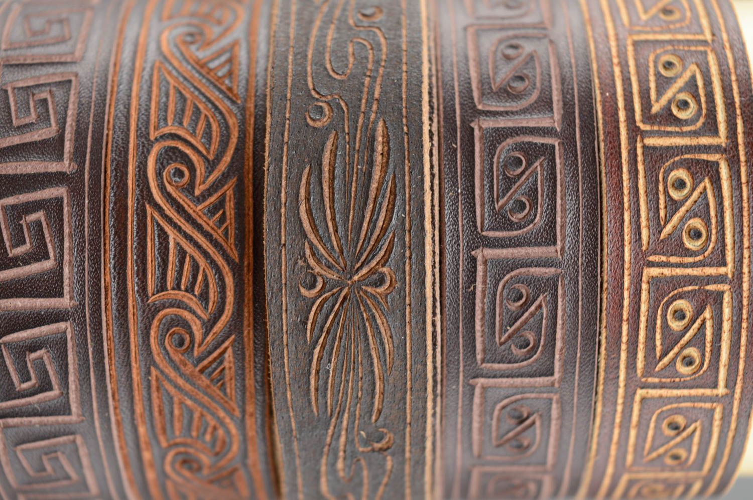 Bracelet fait main de vrai cuir décoré accessoire unisexe marron cadeau photo 5