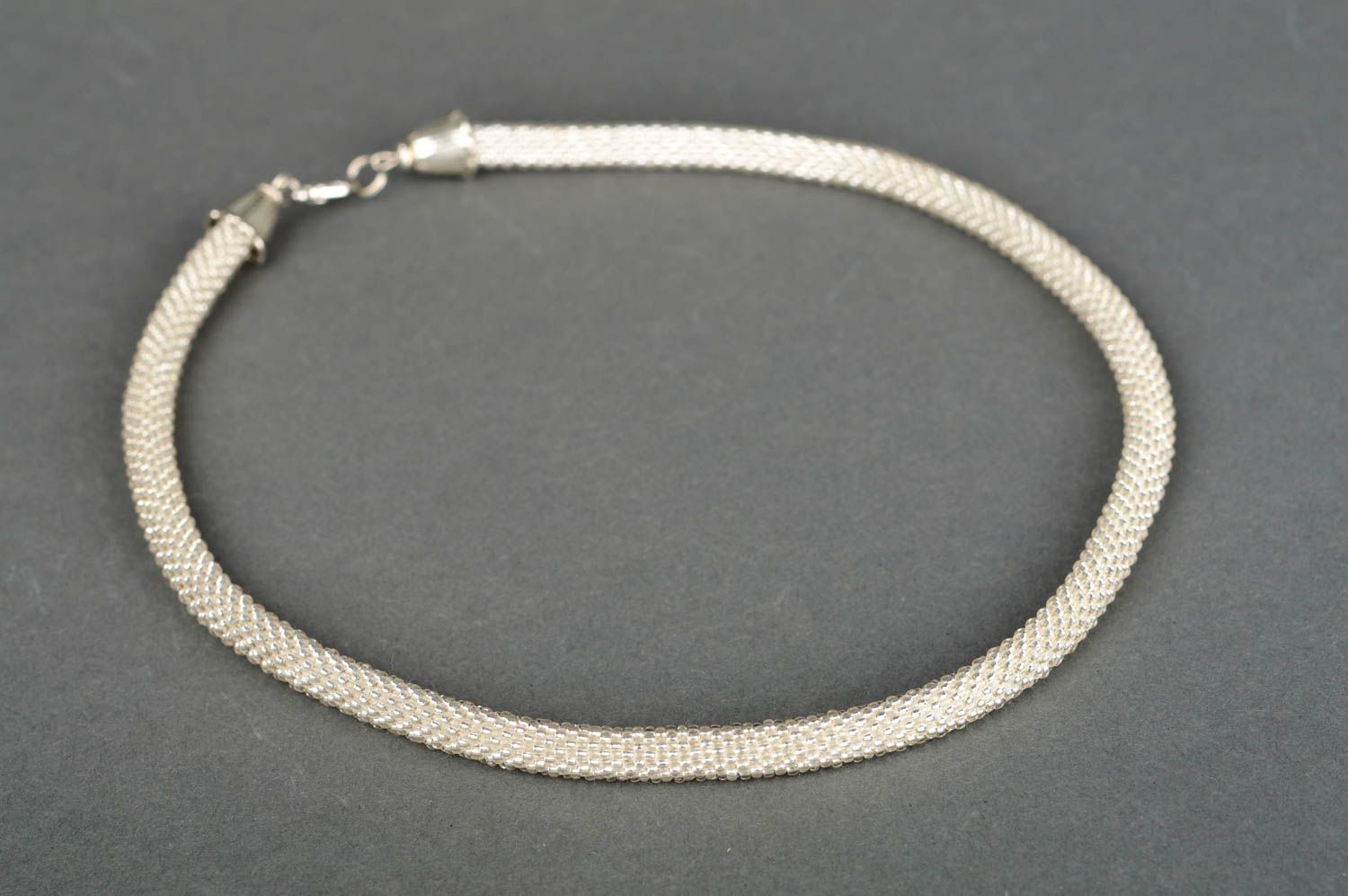 Handmade long white necklace unusual beaded necklace elegant accessory photo 2