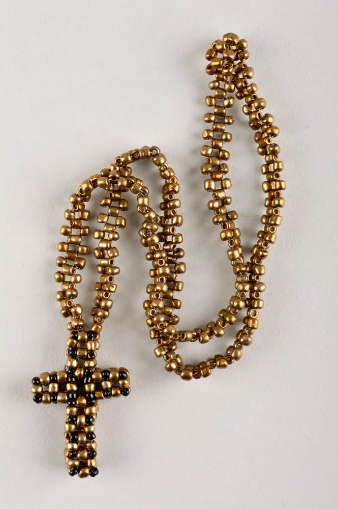 Колье из бисера украшение ручной работы ожерелье из бисера с большим крестом фото 5