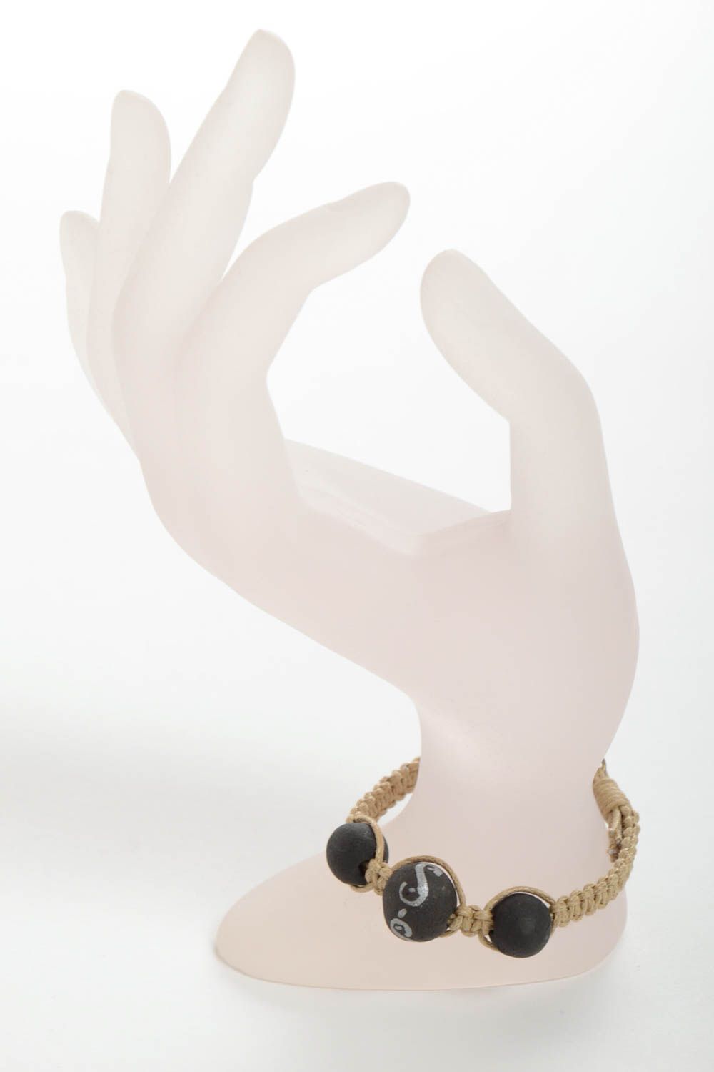 Bracelet céramique Bijoux fait main avec cordon ciré beige Accessoire femme photo 3