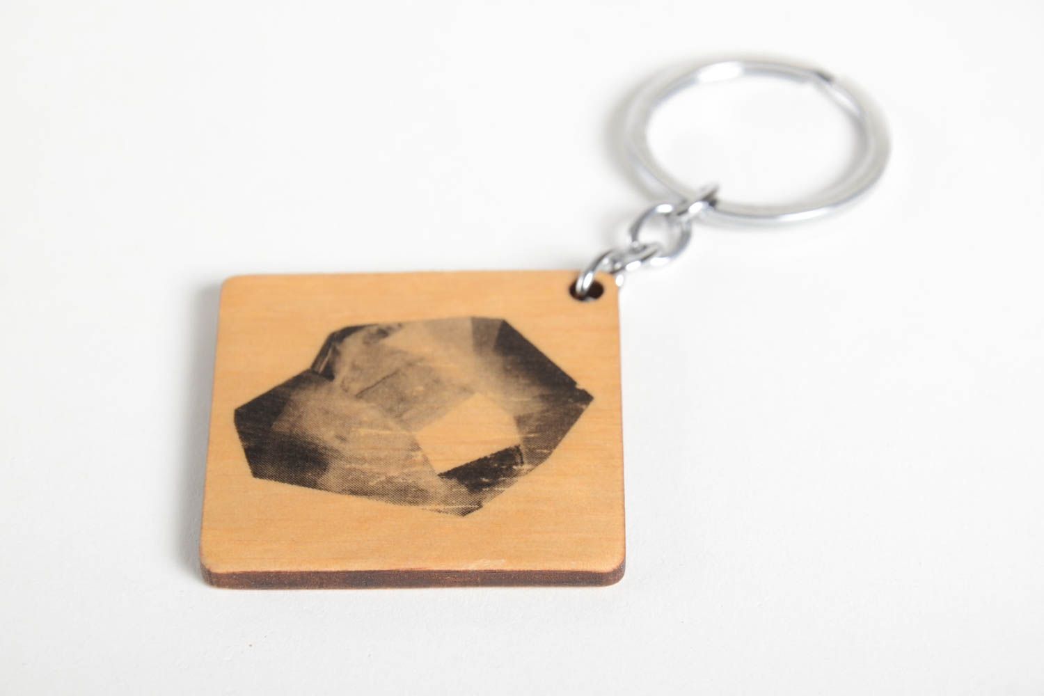 Porte-clés en bois fait main original carré serviettage Accessoire design photo 3
