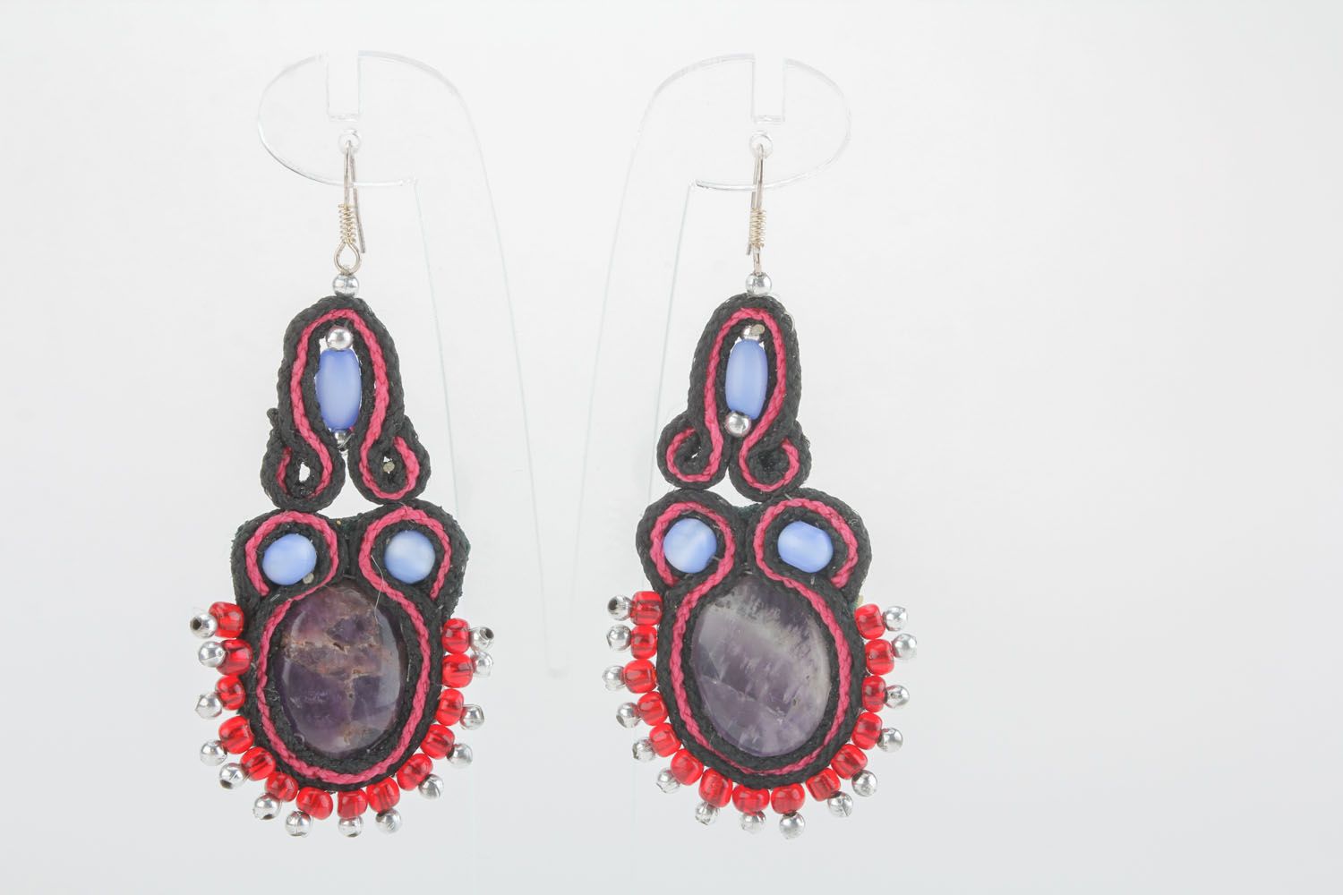 Soutache earrings with natural stones photo 1