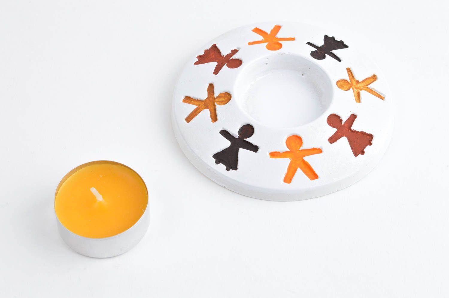 Handmade Deco Tisch Kerzenständer Teelichthalter bunt Gips Dekoration grell bunt foto 3
