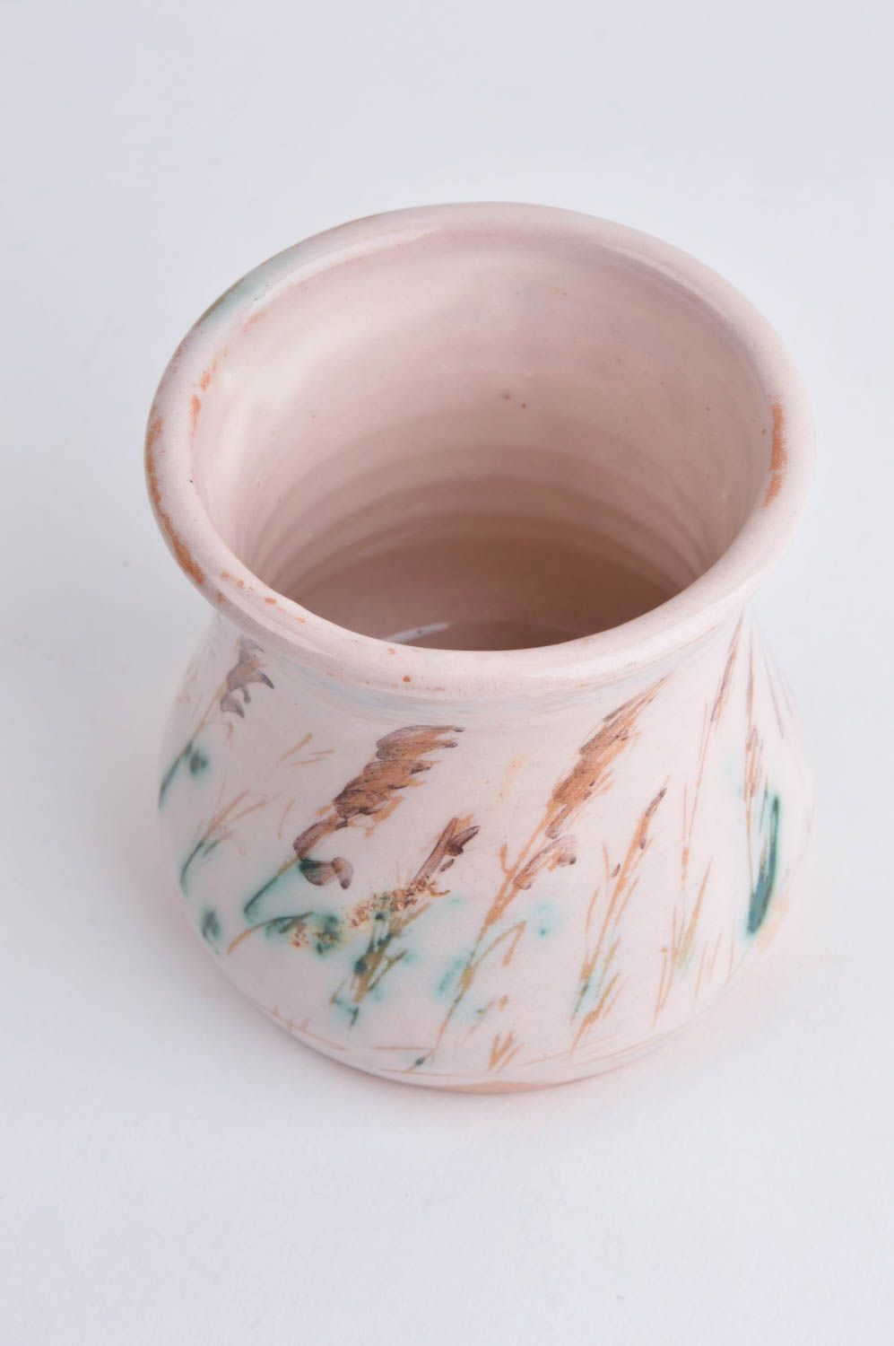 Becher aus Ton handgefertigt Keramik Geschirr Küchen Deko mit Bemalung foto 3