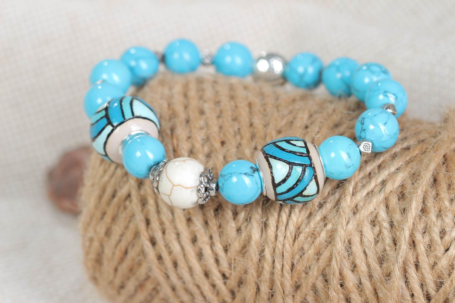 Beautiful homemade gemstone bracelet with wooden beads fashion accessories  photo 1