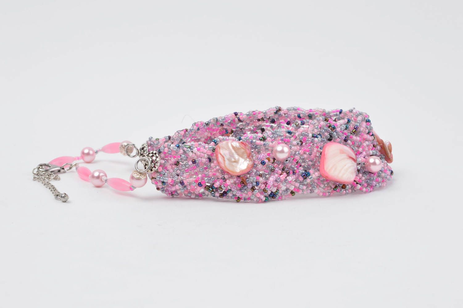 Украшение ручной работы розовое ожерелье из бисера необычное колье из бисера фото 2
