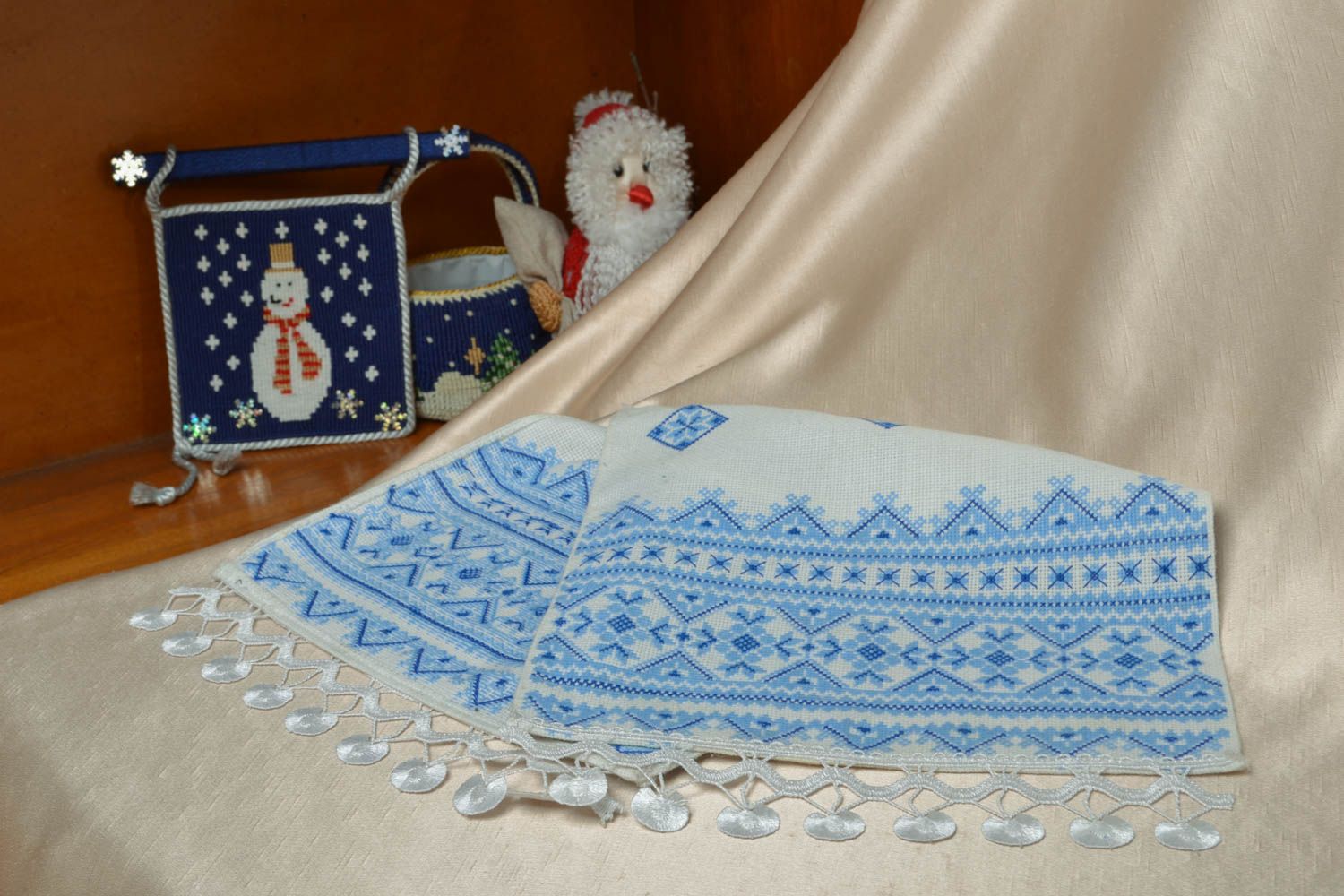 Decorative napkin with cross stitch embroidery photo 5
