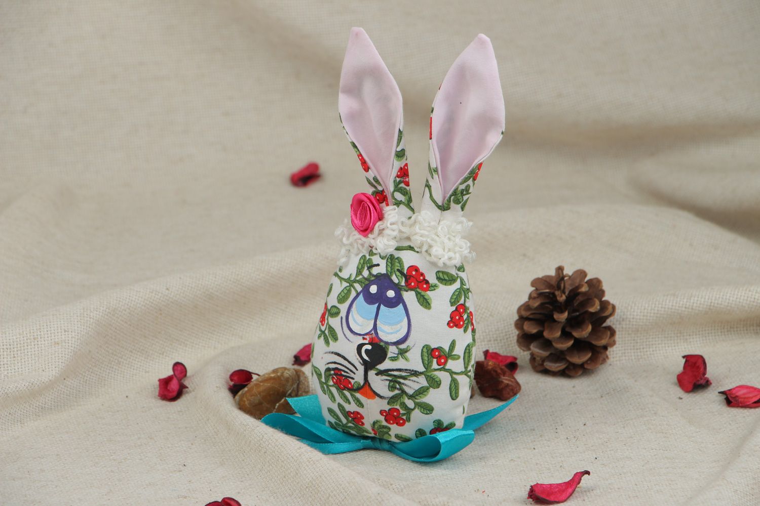 Handmade soft toy sewn of coarse calico fabric Easter Rabbit interior decoration photo 5
