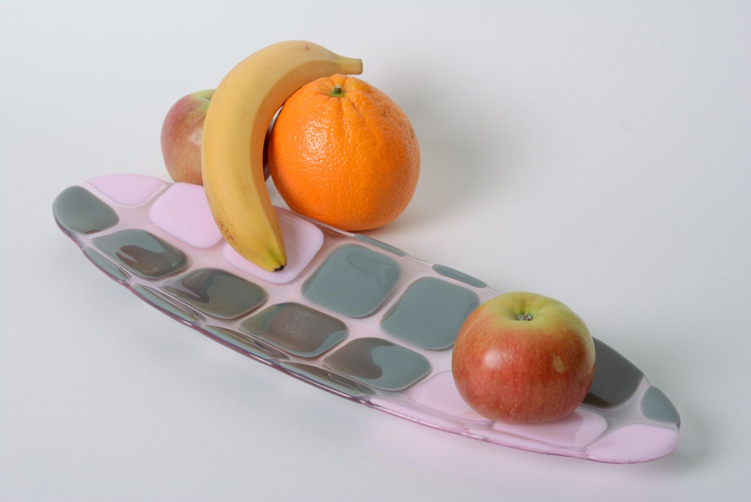 Handgemachter ovaler Teller aus Glas für Süßigkeiten und Obst in Rosa und Grau foto 3