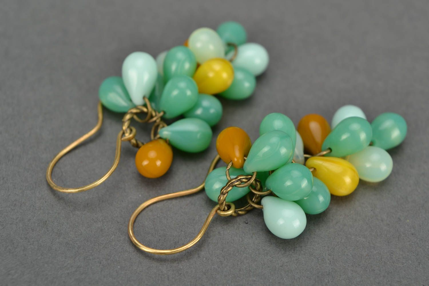 Beautiful handmade long earrings with Czech glass beads Turquoise Grapes photo 1