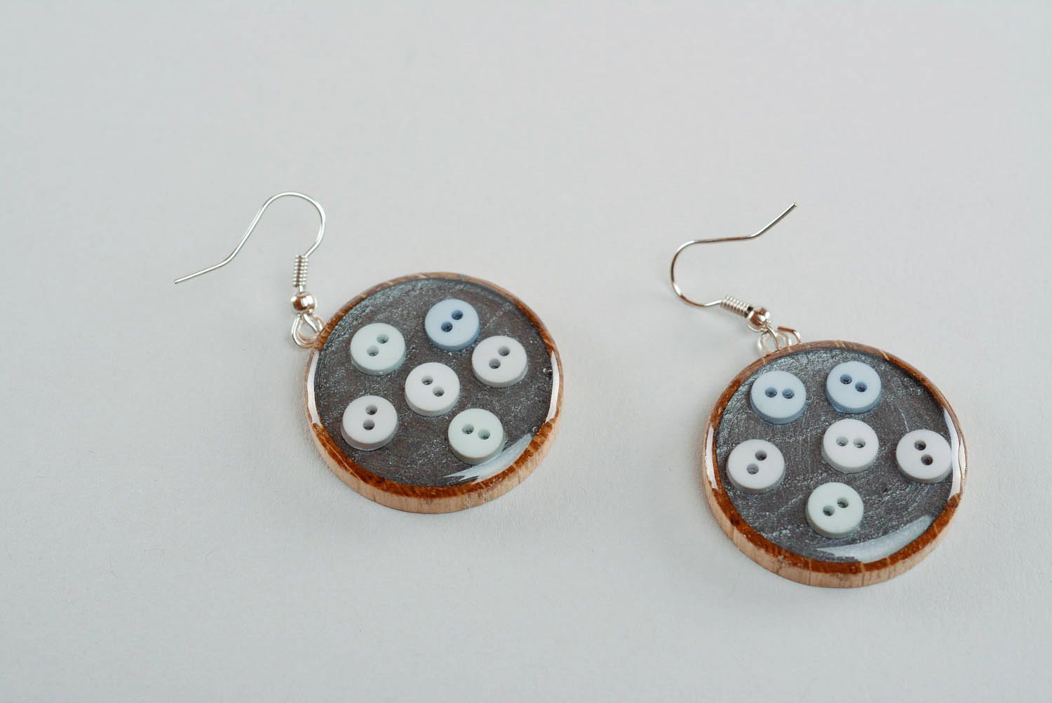 Wooden earrings Buttons titanium photo 3