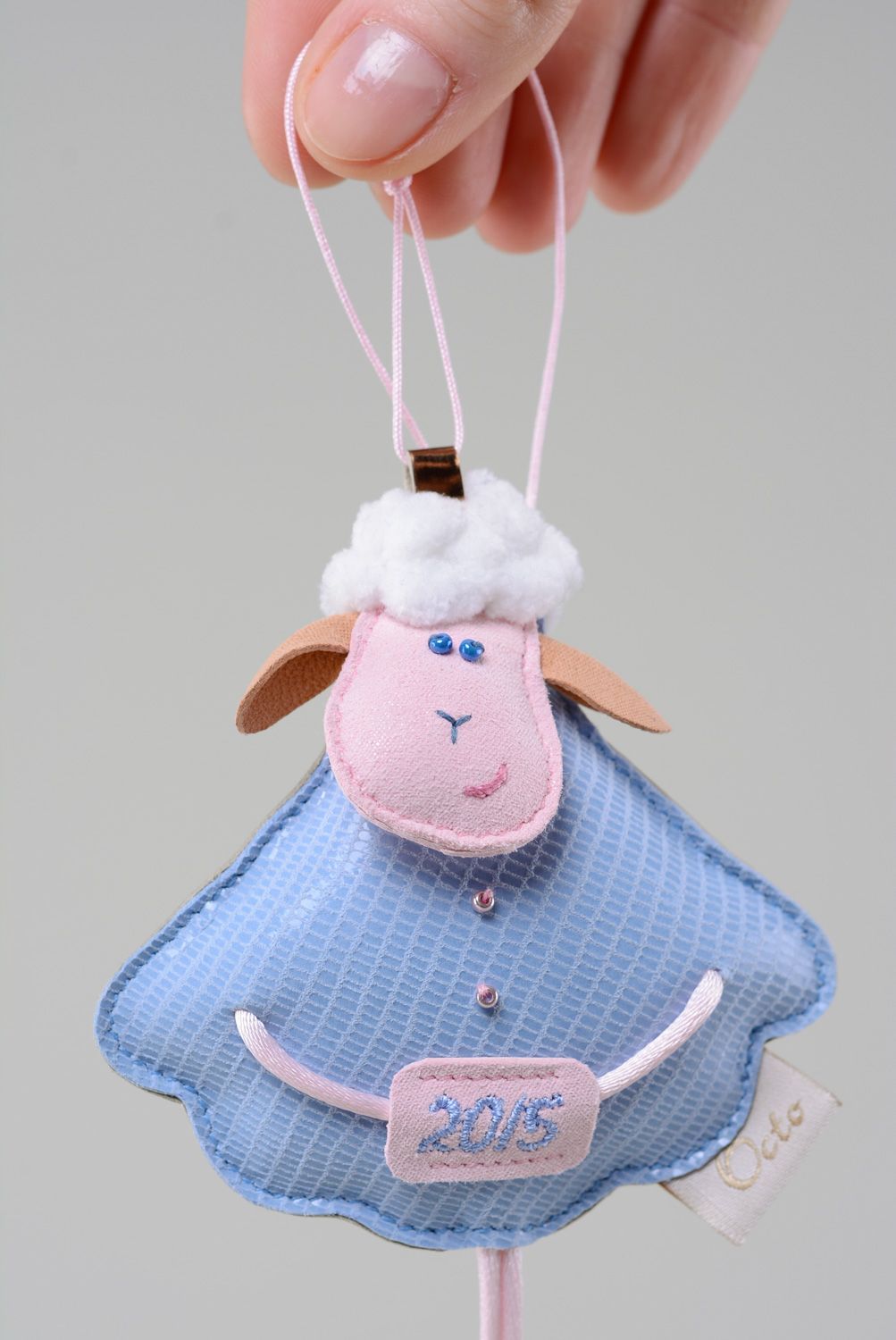 Soft leather keychain in the shape of sheep photo 4