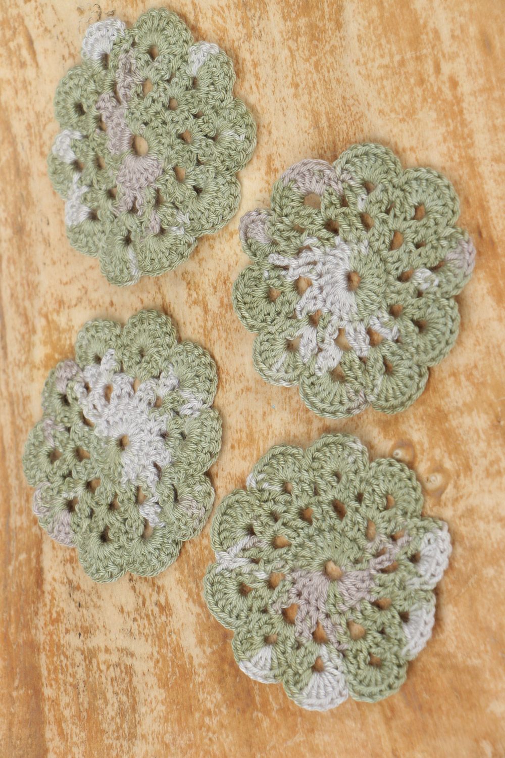 Set of handmade crochet cotton coasters 4 items photo 1