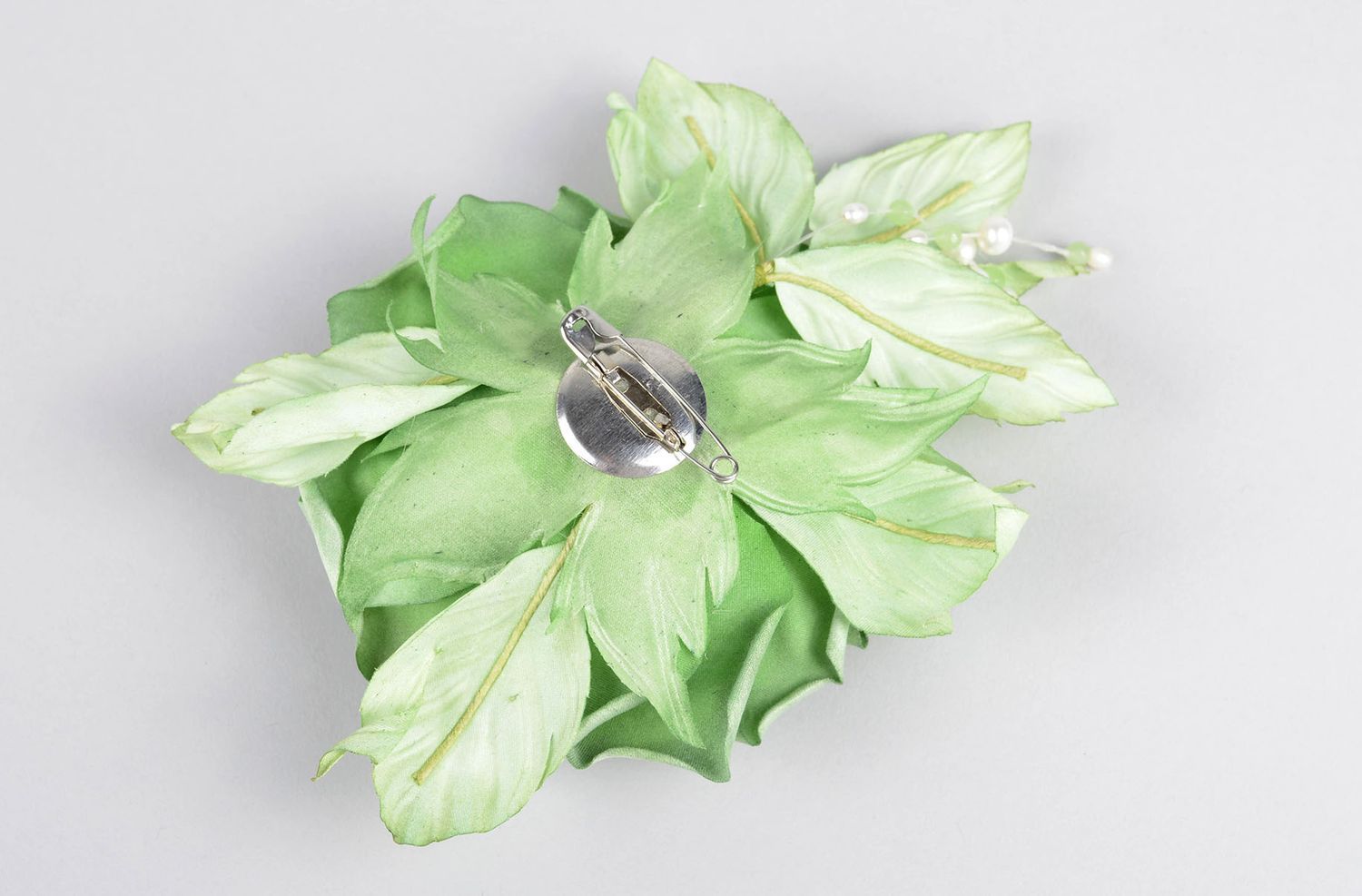 Boche hecho a mano de seda bisutería artesanal regalo original flor verde foto 4