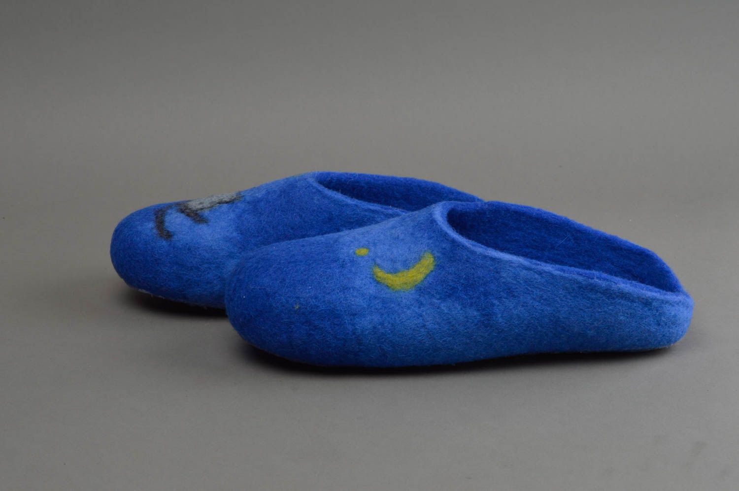 Pantoufles faites main bleues en laine feutrée pour femme chaudes Nuit photo 3