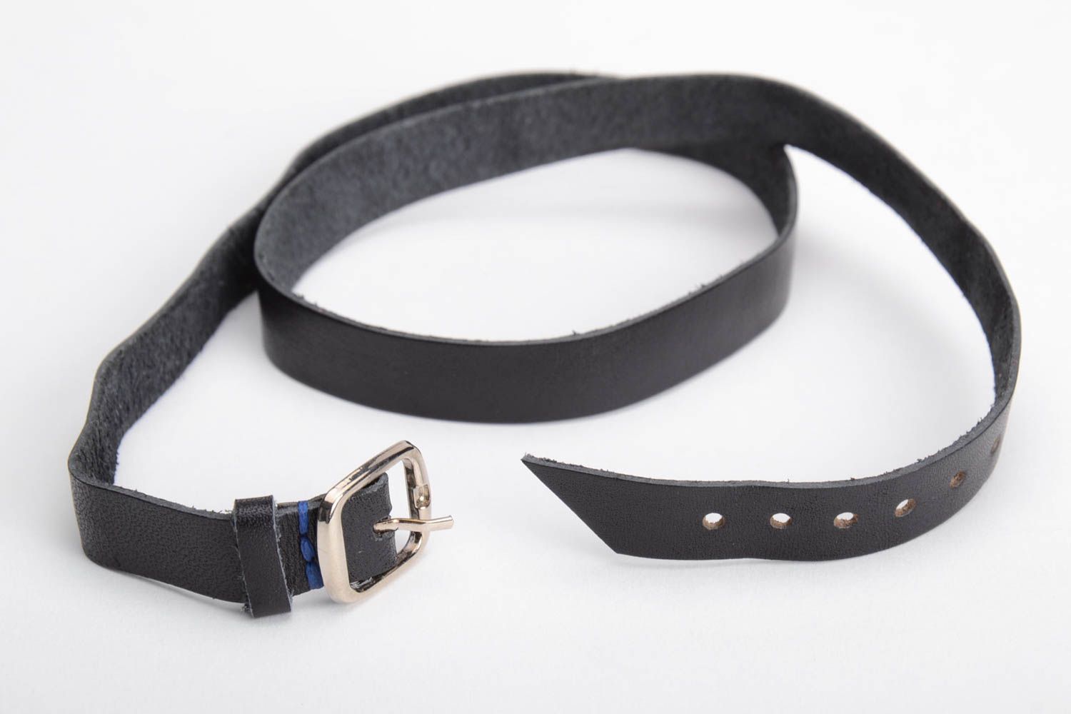 Black genuine leather wrist bracelet of adjustable size handmade unisex photo 3